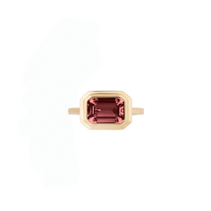 Poised Horizontal Emerald Cut Pink Tourmaline Ring