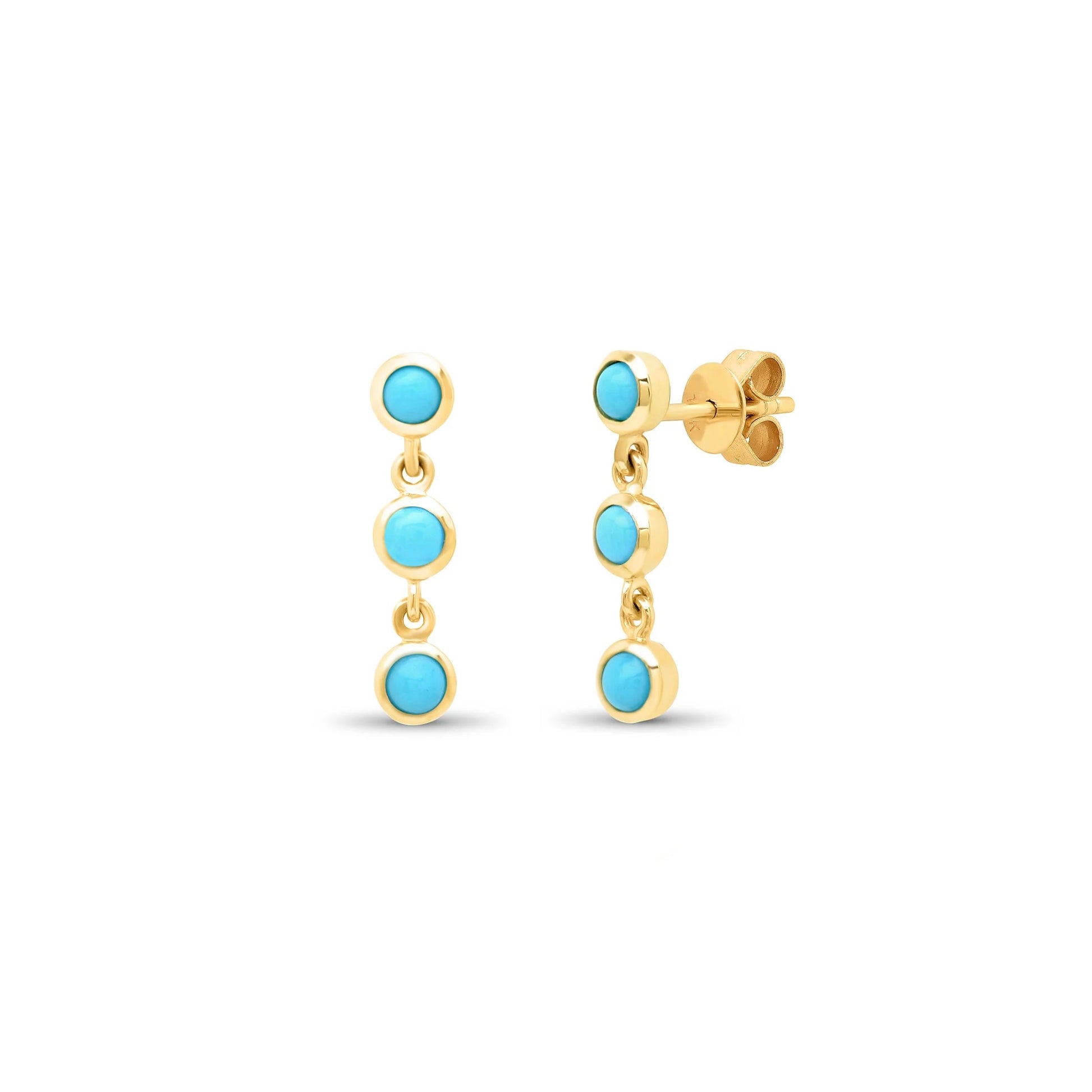 Three Turquoise Drop Bezel Earrings