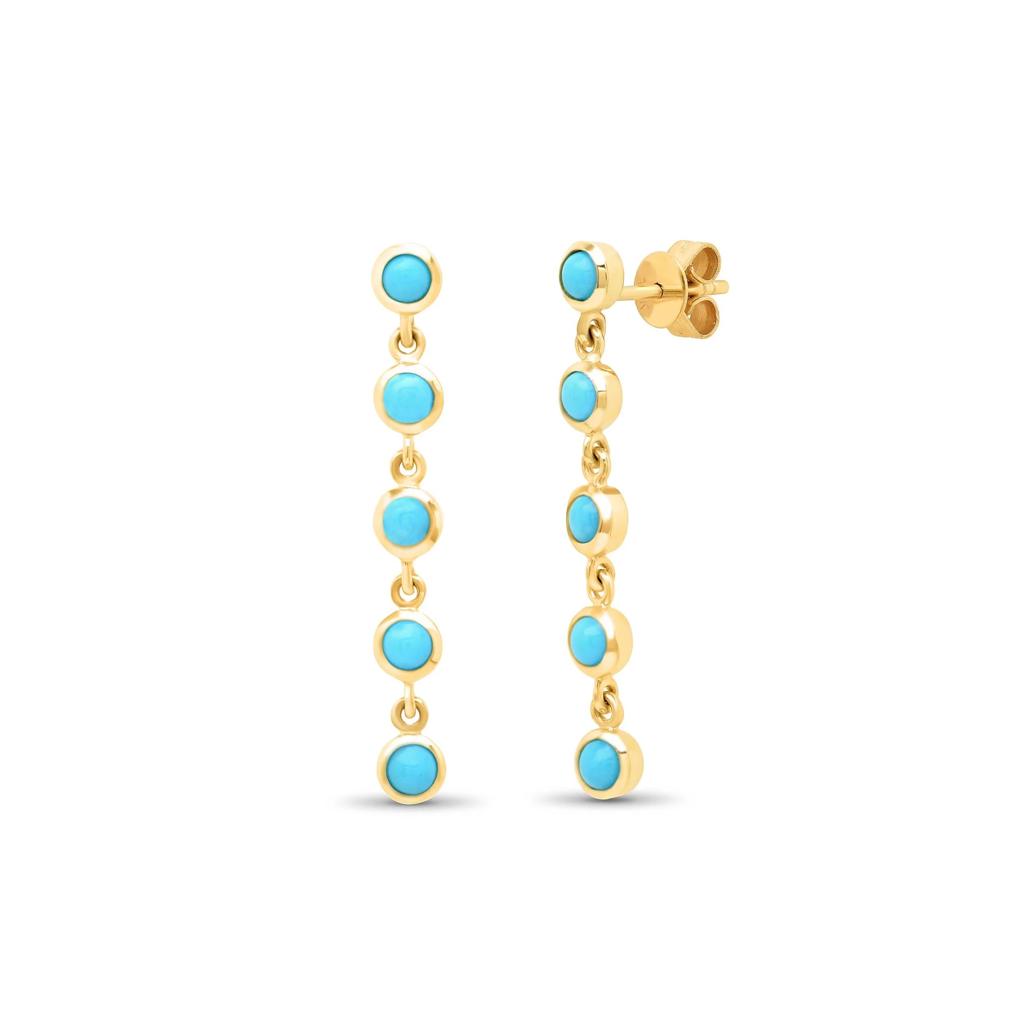 Five Turquoise Drop Bezel Earrings