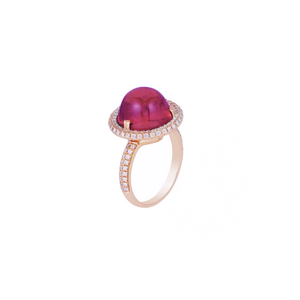 Round Rubellite & Diamond Signet Ring