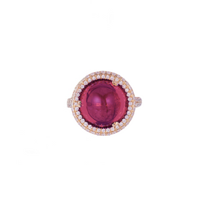 Round Rubellite & Diamond Signet Ring