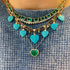 Carved Turquoise Hears & Diamond Dangle Necklace