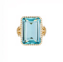 Emerald Cut Aquamarine with Diamond Lasso Ring