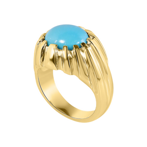 Fluted Gold & Turquoise Signet Ring