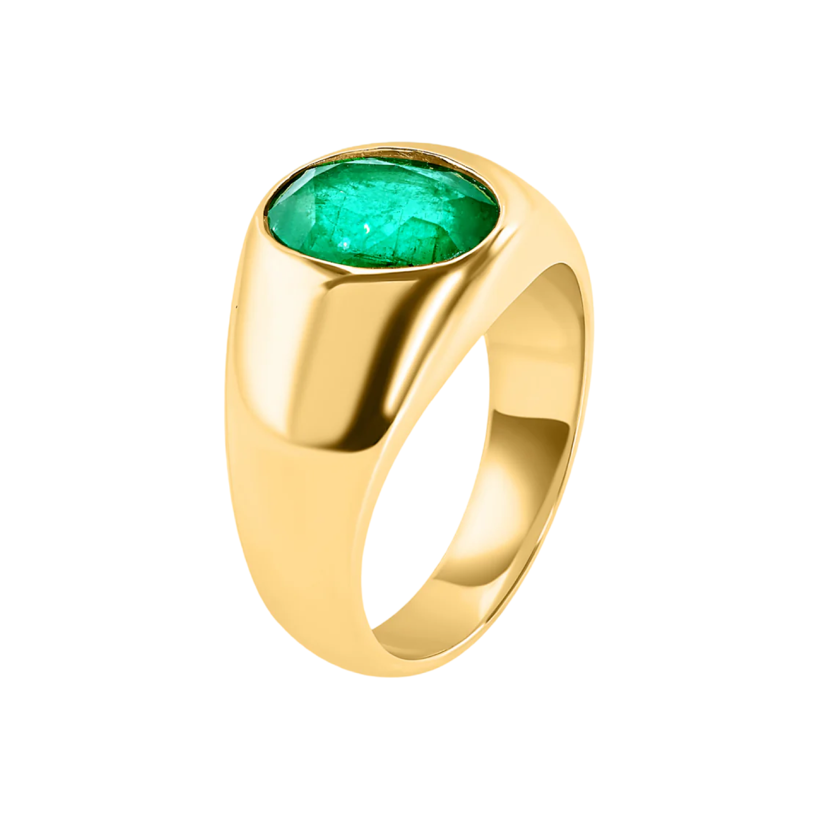 Glowing Bezel Set  Emerald Dome Ring