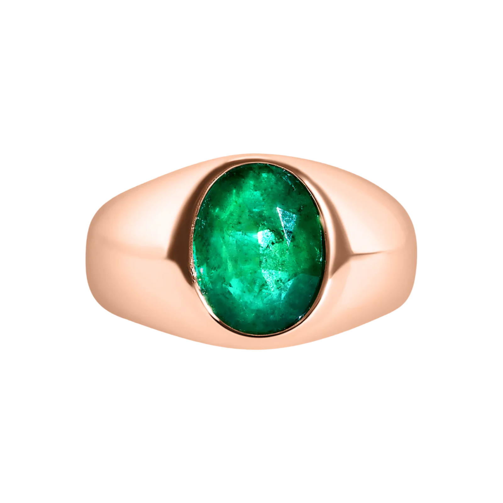 Glowing Bezel Set  Emerald Dome Ring