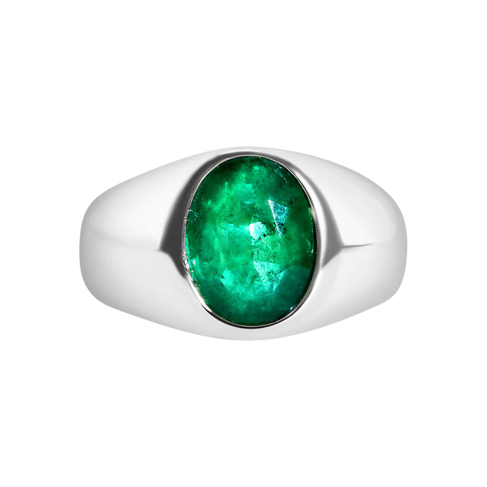 Glowing Bezel Set  Emerald Dome Ring