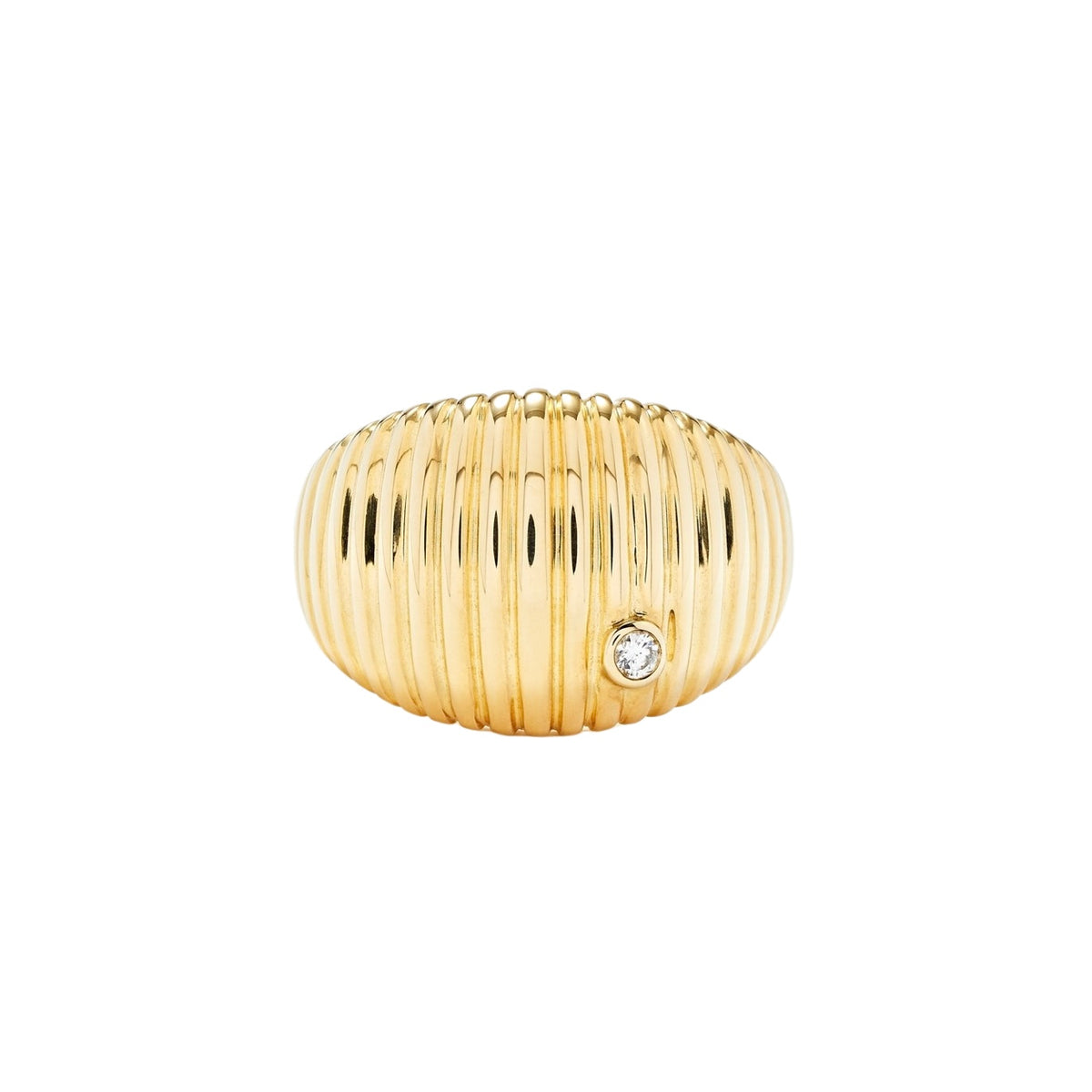 Berlingot Diamond Bezel Fluted Gold Dome Ring