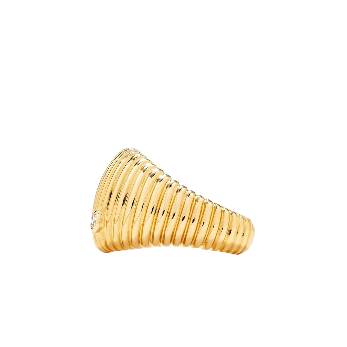 Berlingot Diamond Bezel Fluted Gold Dome Ring