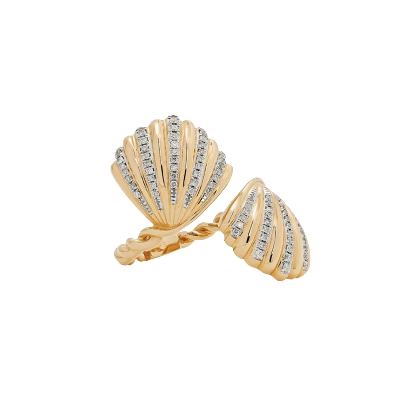 Gold & Diamond Fluted Shell Bypass Ring
