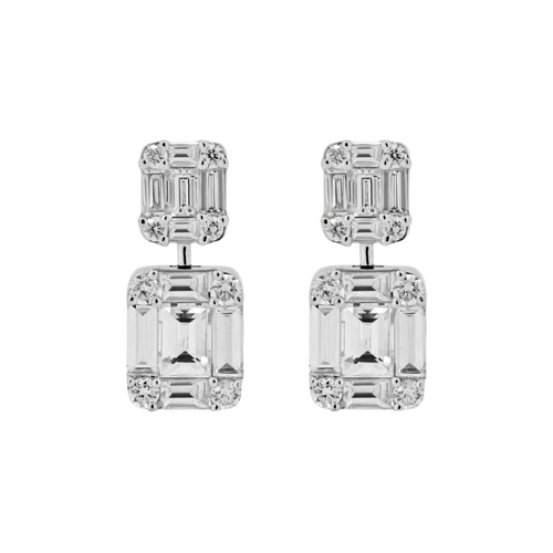 Diamond Illusion Double Drop Stud Earrings