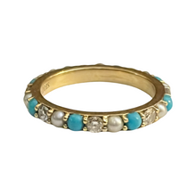 Isabel Turquoise Pearl and Diamond Eternity Band Ring