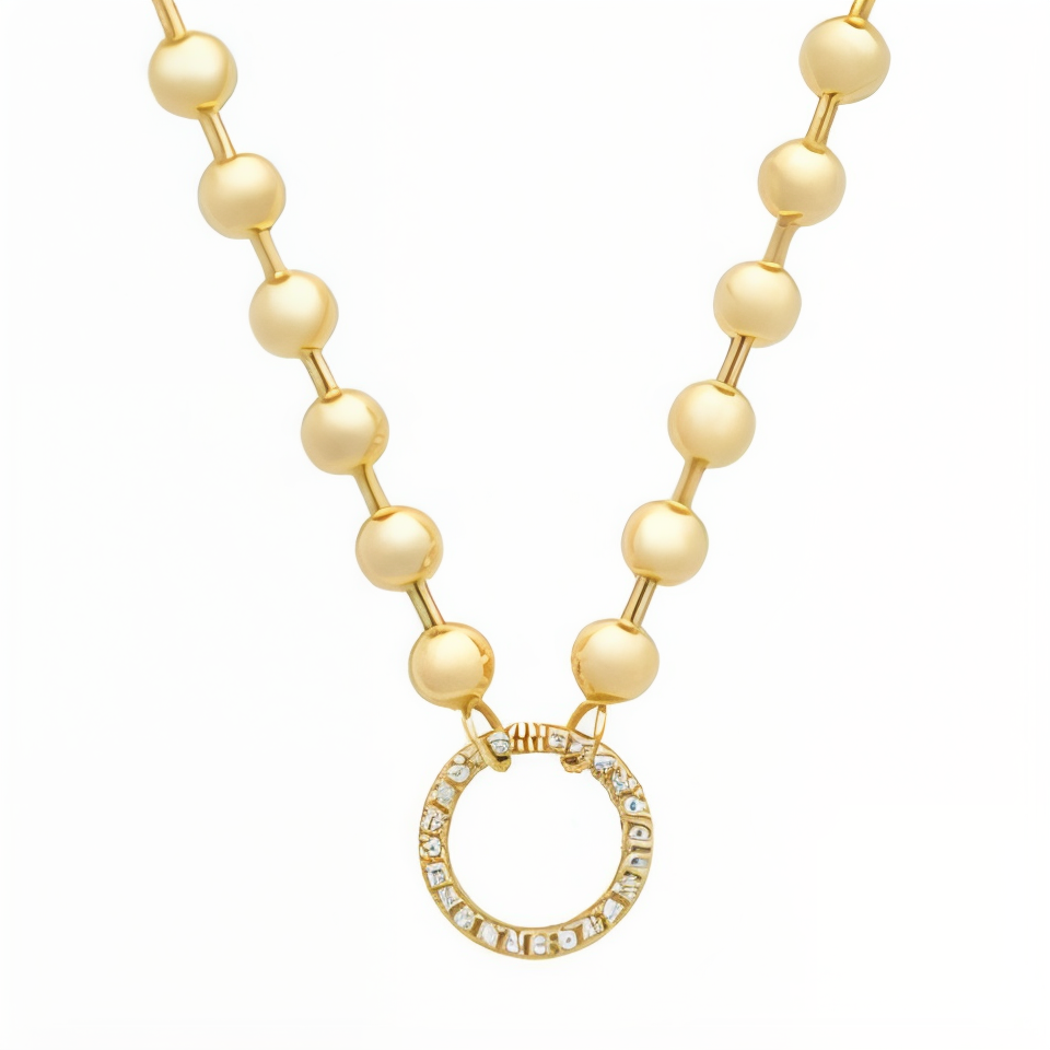 Ball & Chain Necklace with Diamond Charm Ring