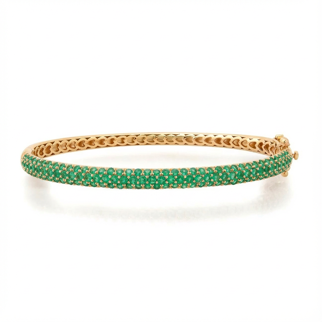 Self Love Emerald Pave Bangle Bracelet with Heart Detailing