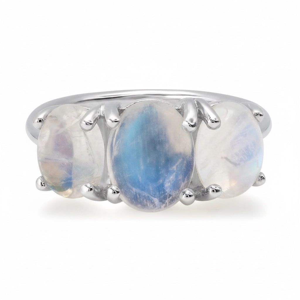 Small Sterling Silver One of a Kind Gumdrop Three Stone Cabochon Ring
