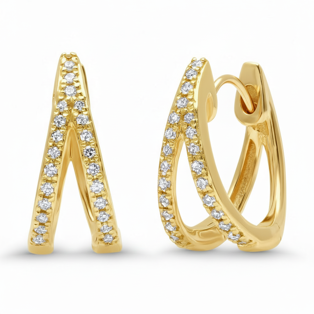 Diamond Split Huggie Hoop Earrings
