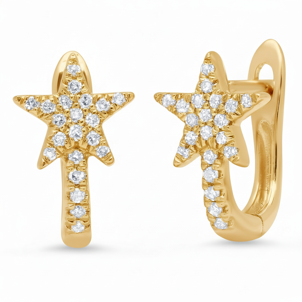 Diamond Star Huggie Hoop Earrings