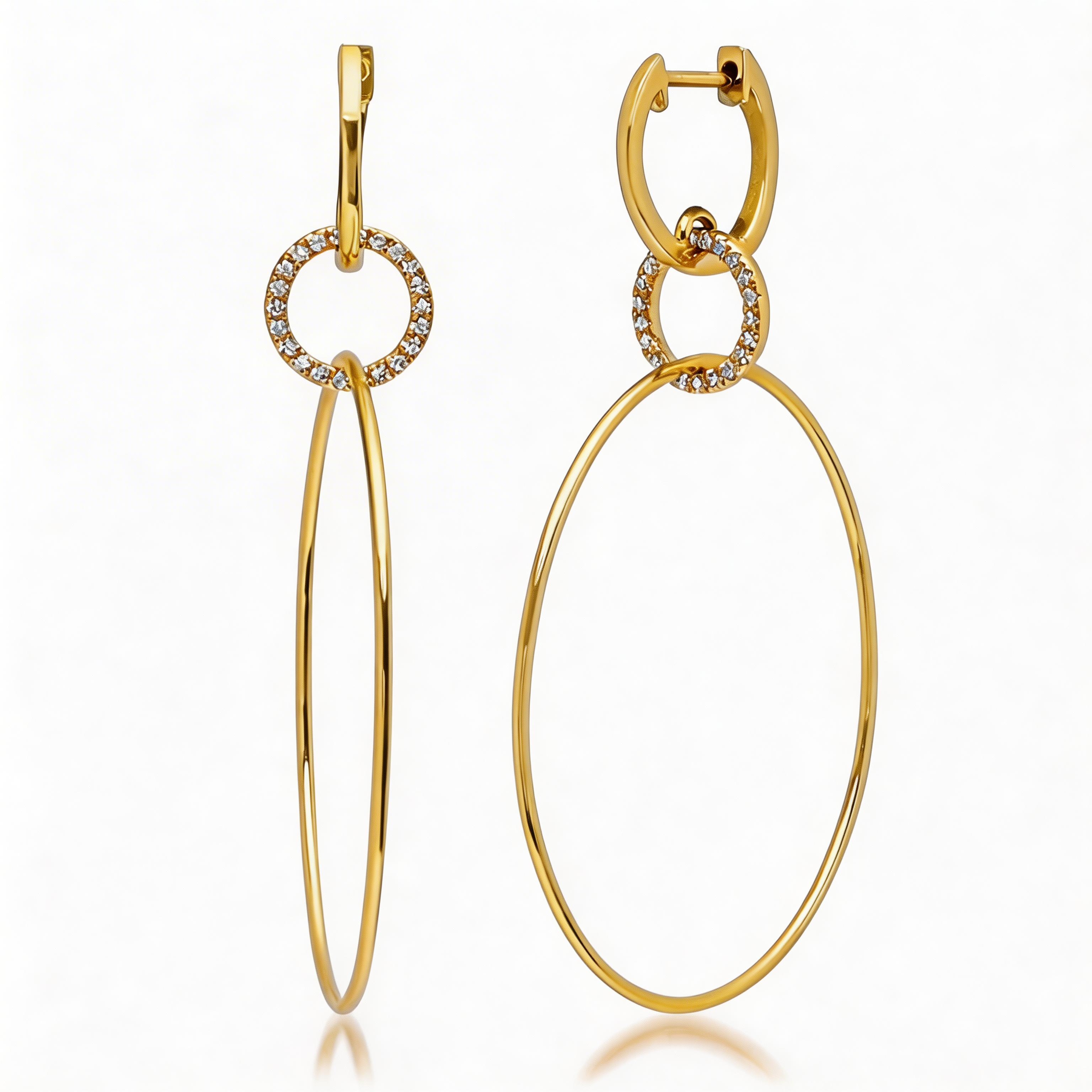 Diamond Link Triple Hoop Drop Earrings