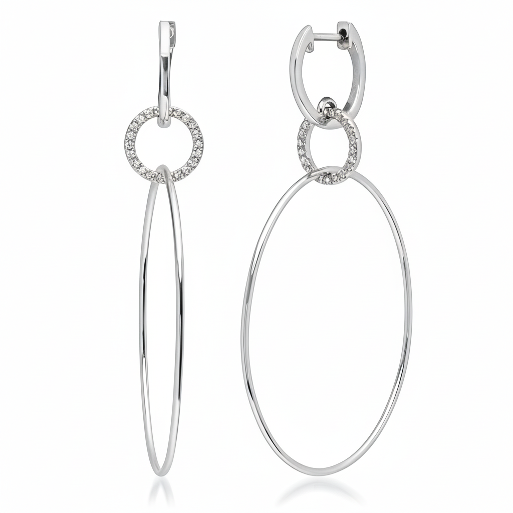Diamond Link Triple Hoop Drop Earrings
