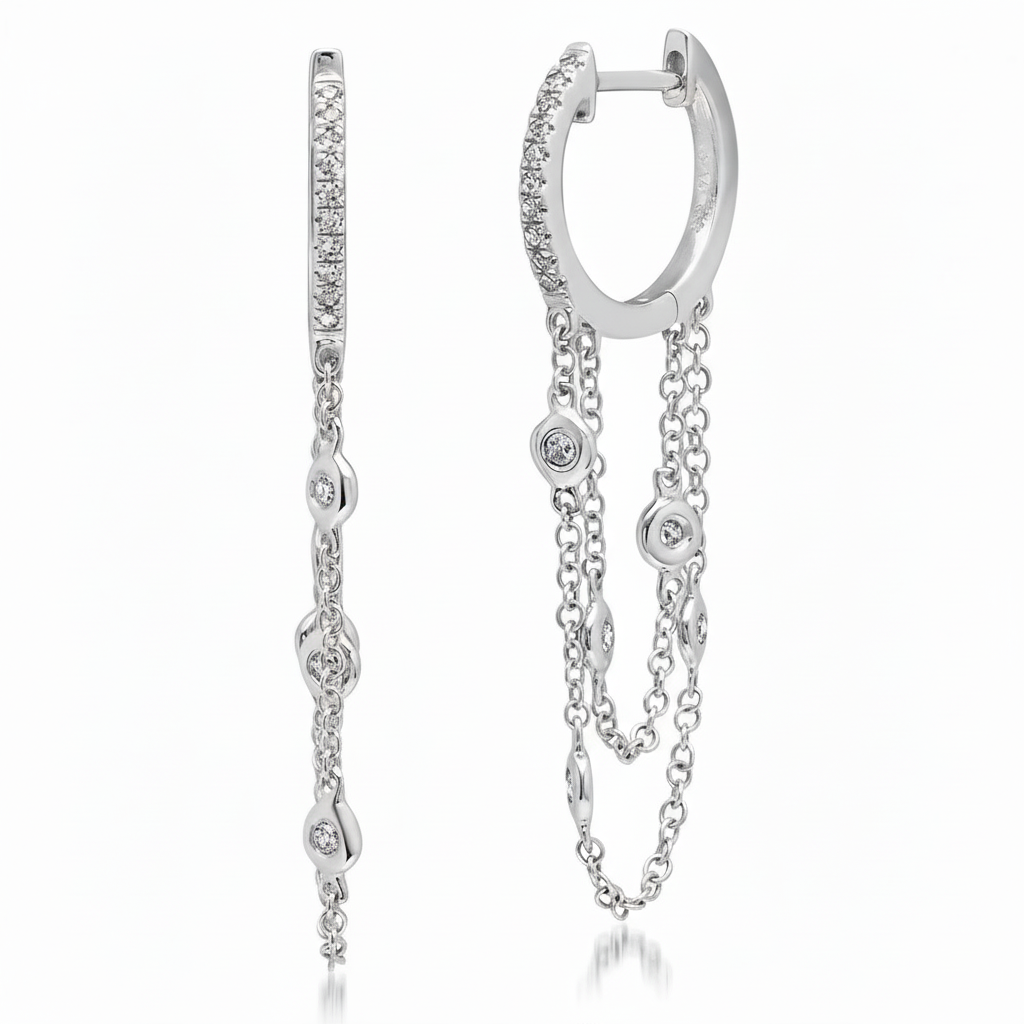 Drip Chain with Bezel Diamonds Huggies