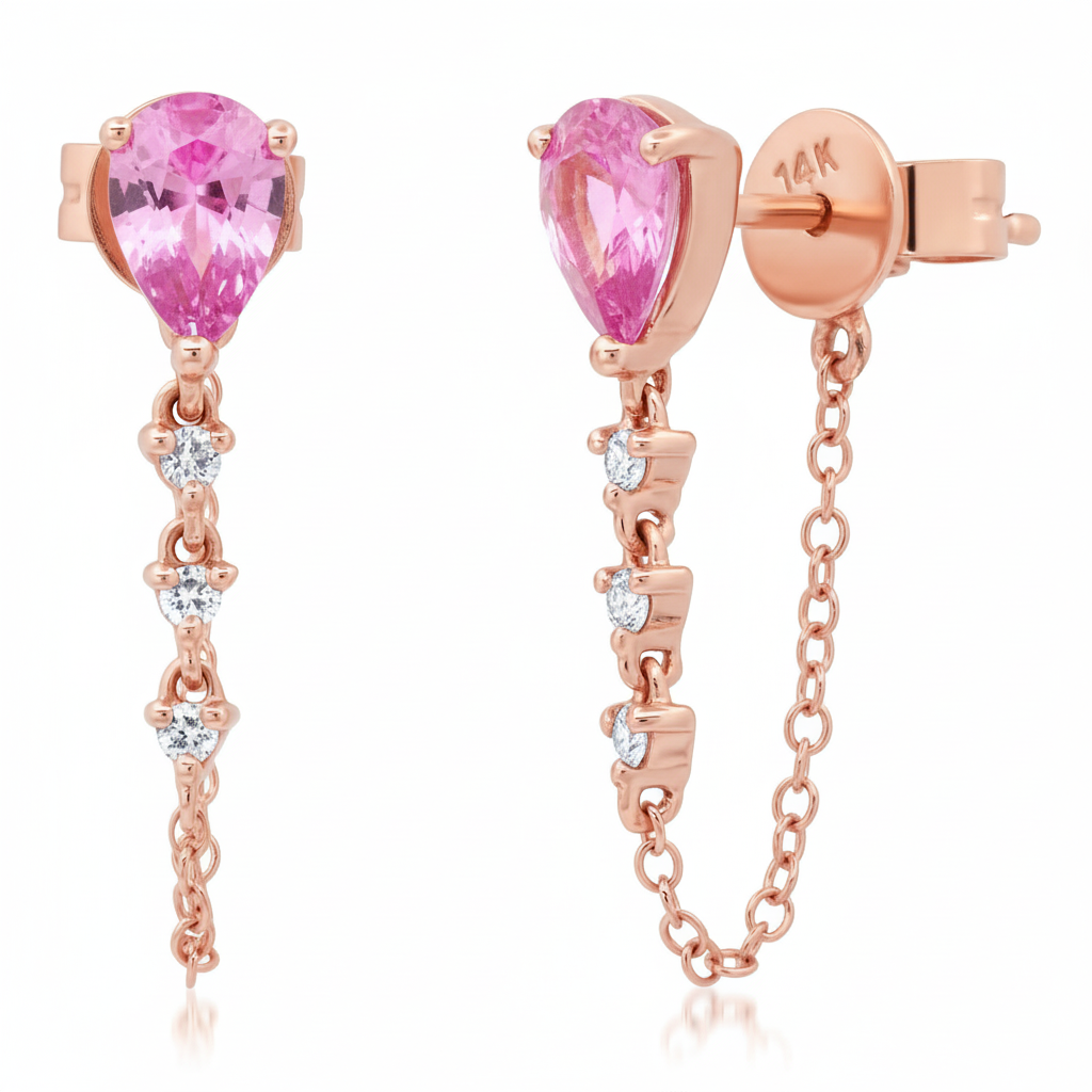 Pear Shape Gemstone & Diamond Chain Wrap Earrings