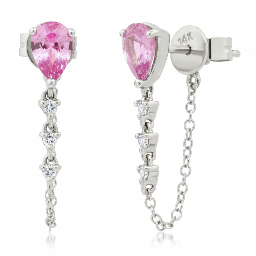 Pear Shape Gemstone & Diamond Chain Wrap Earrings