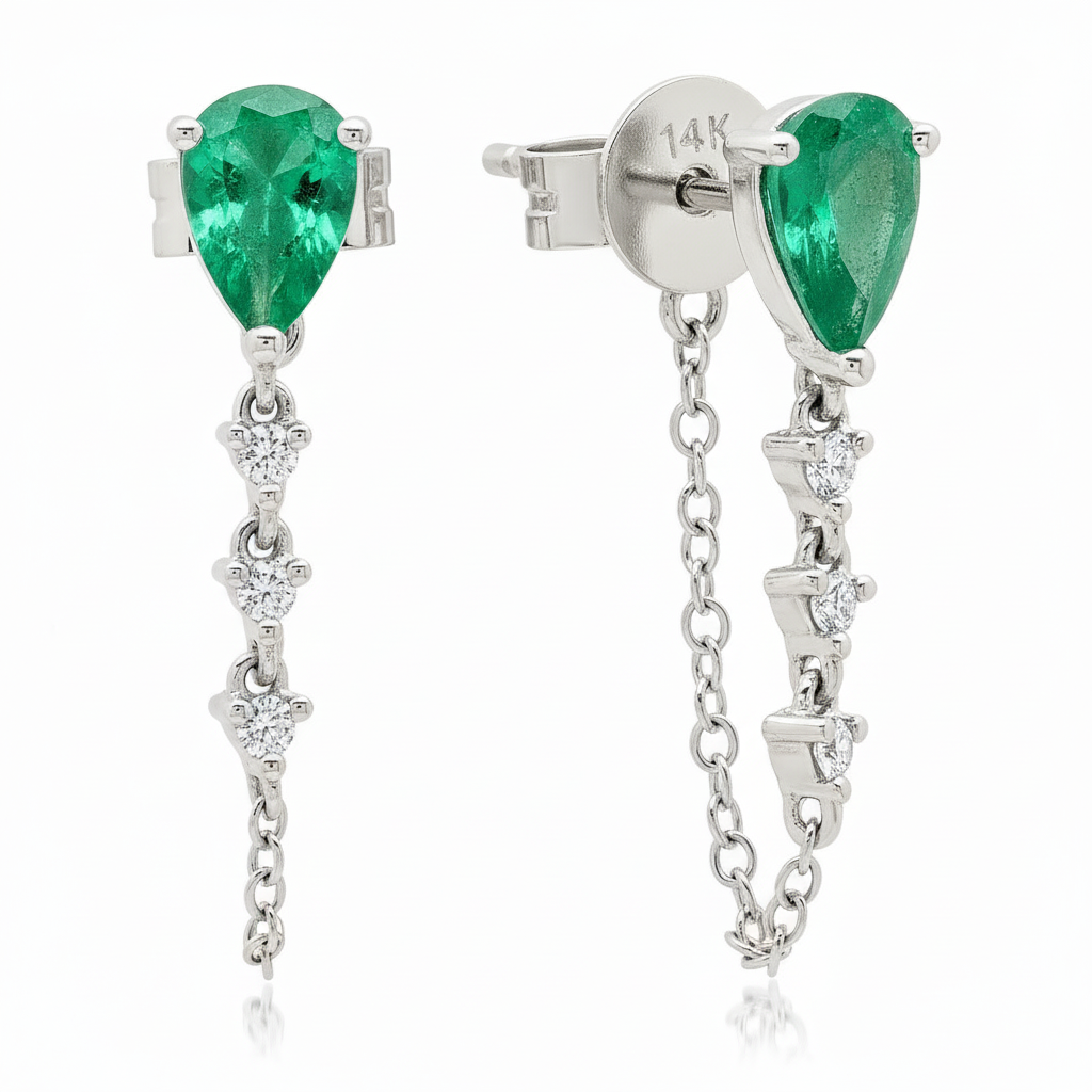 Pear Shape Gemstone & Diamond Chain Wrap Earrings