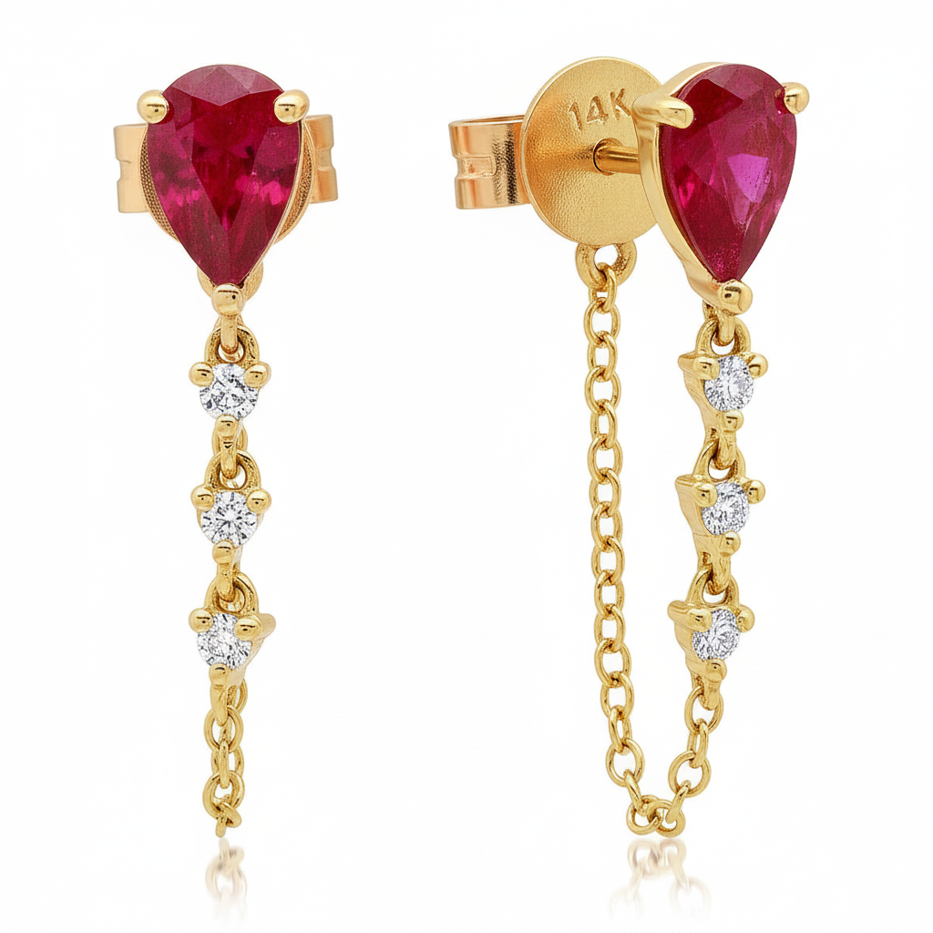 Pear Shape Gemstone & Diamond Chain Wrap Earrings