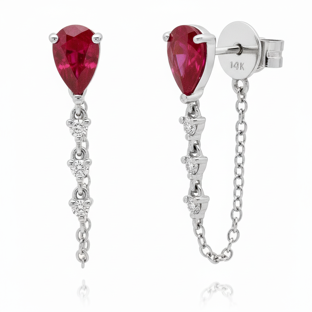 Pear Shape Gemstone & Diamond Chain Wrap Earrings