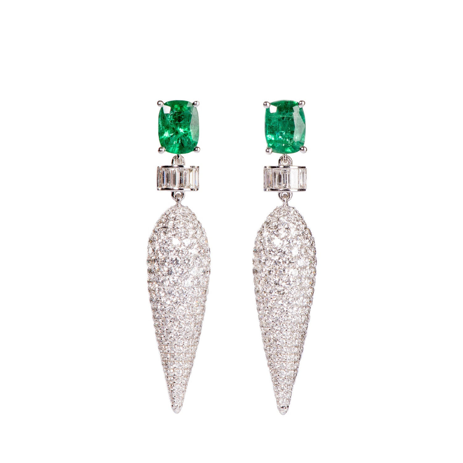 Icicle Diamond & Emerald Drop Earrings