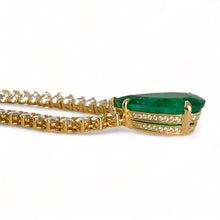 Emerald Teardrop Pendant on Graduated Diamond Tennis Necklace