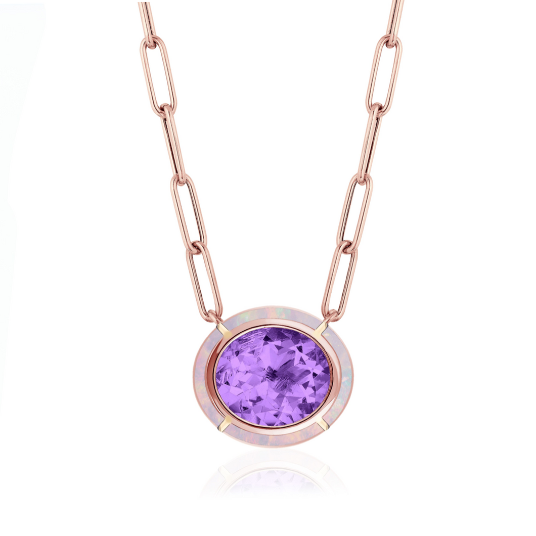 Melange Oval Inlay Pendant Necklace