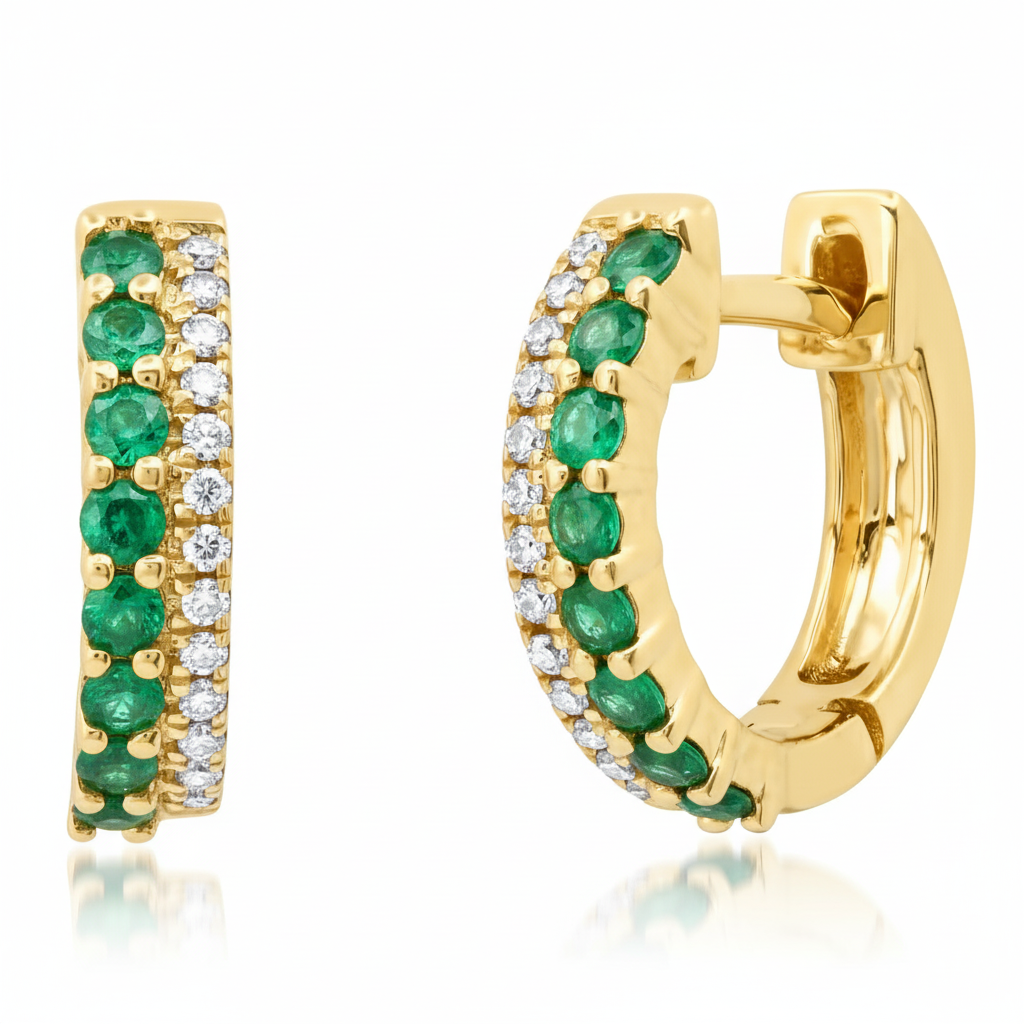 Diamond and Gemstone Huggie Hoop Earrings