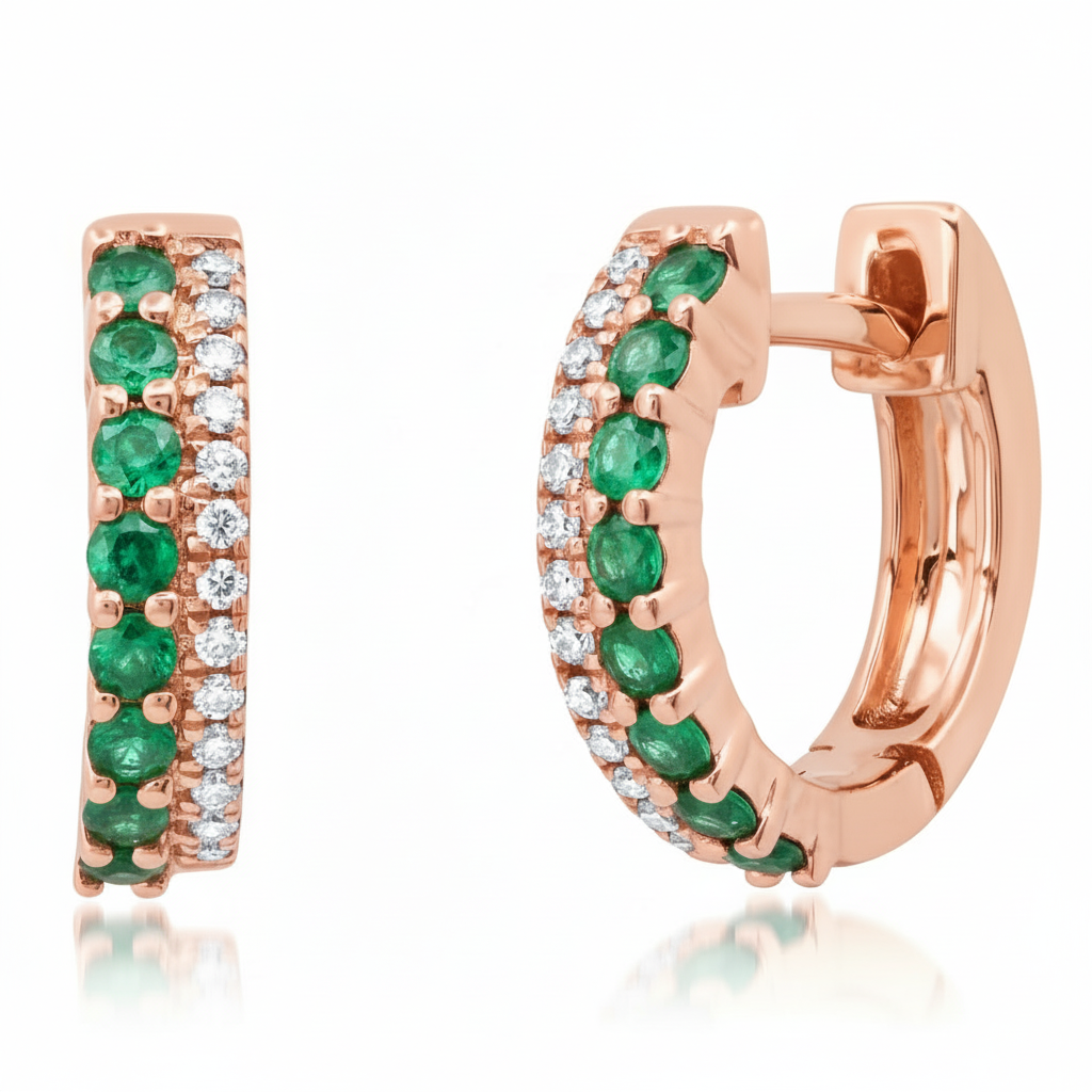 Diamond and Gemstone Huggie Hoop Earrings