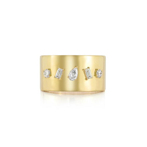 Multifaceted Diamond Shapes Cigar Band Ring