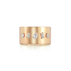 Multifaceted Diamond Shapes Cigar Band Ring