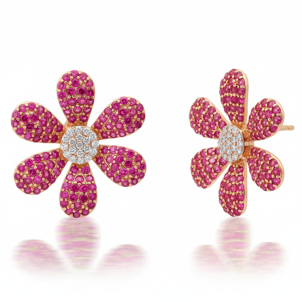 Flirty Pink Sapphire And Diamond Flower Earrings