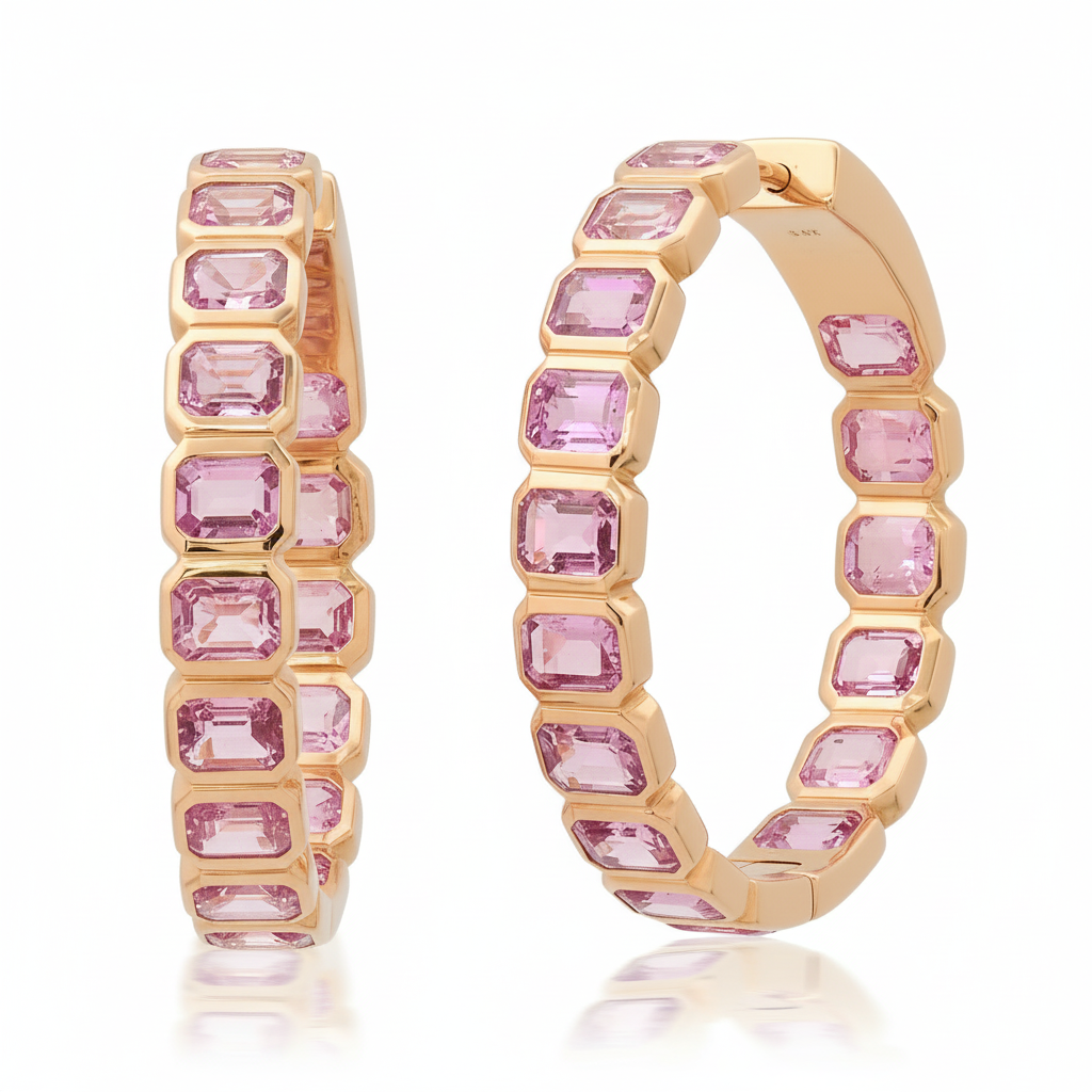 Stunningly Stacked Bezel Set Pink Sapphire Hoops