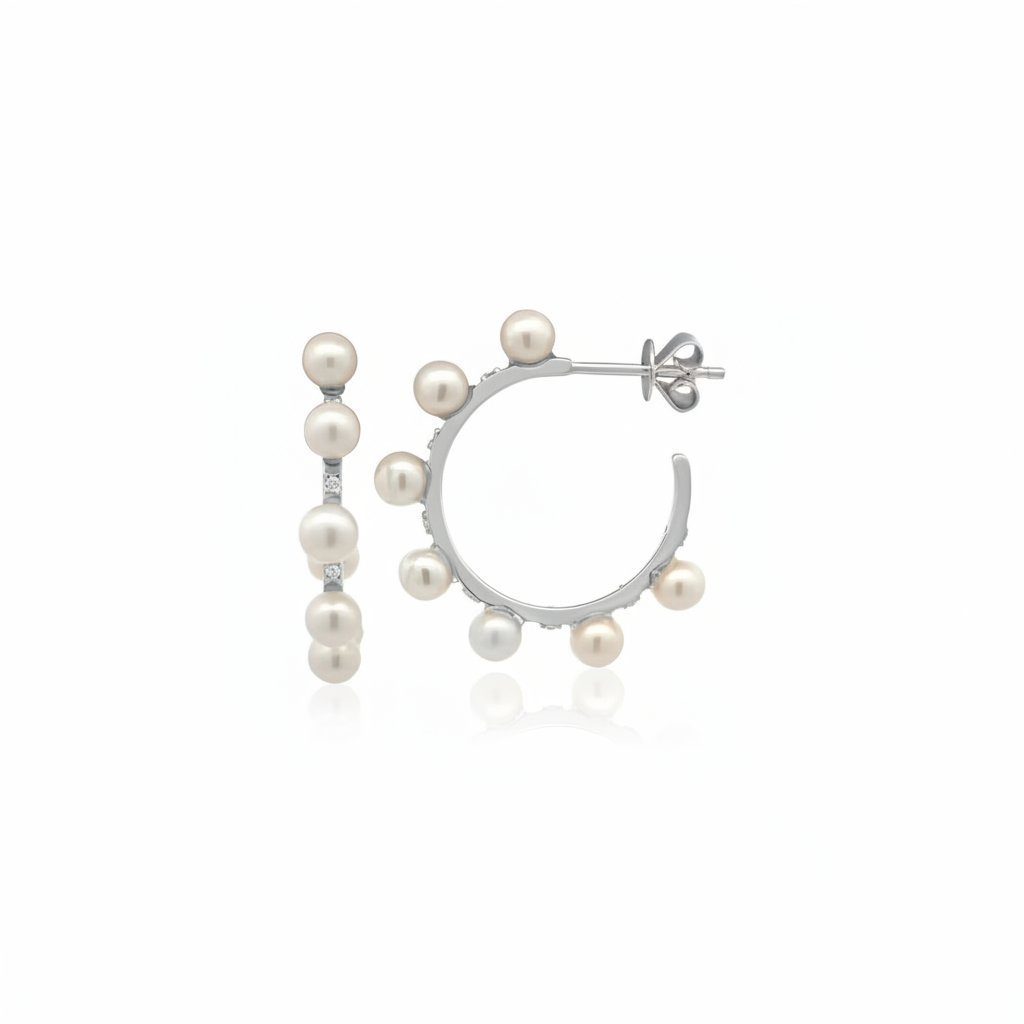 Lustrous Pearl & Diamond Hoop Earrings