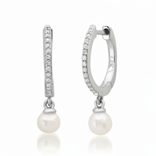 Pretty Pearl Dangle & Pave Diamond Huggie Hoop Earrings