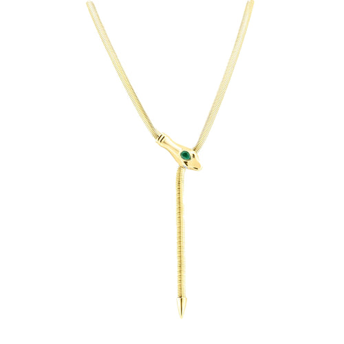 The Italian Flex Chain Snake Lariat with Emerald Accent