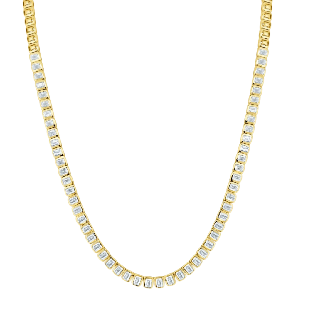 Bezel Set Emerald Cut Diamond Necklace
