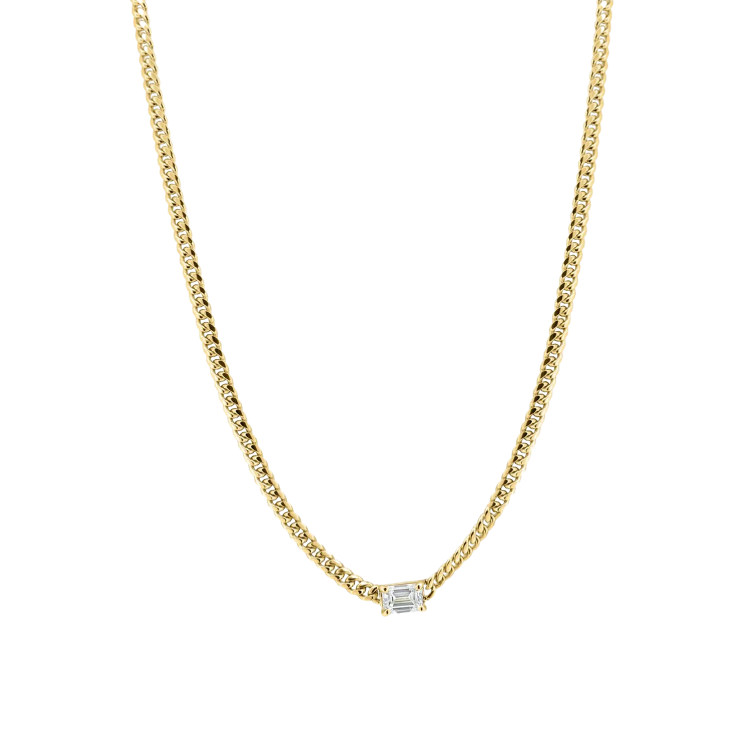 Cuban Link Lady Necklace with Emerald Cut Diamond