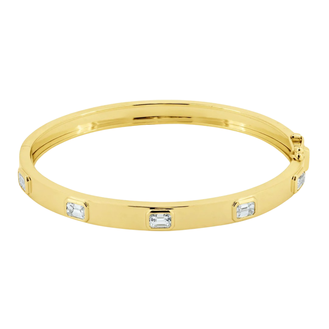 Sleek Emerald Cut Diamond Inlay Hinge Cuff Bracelet