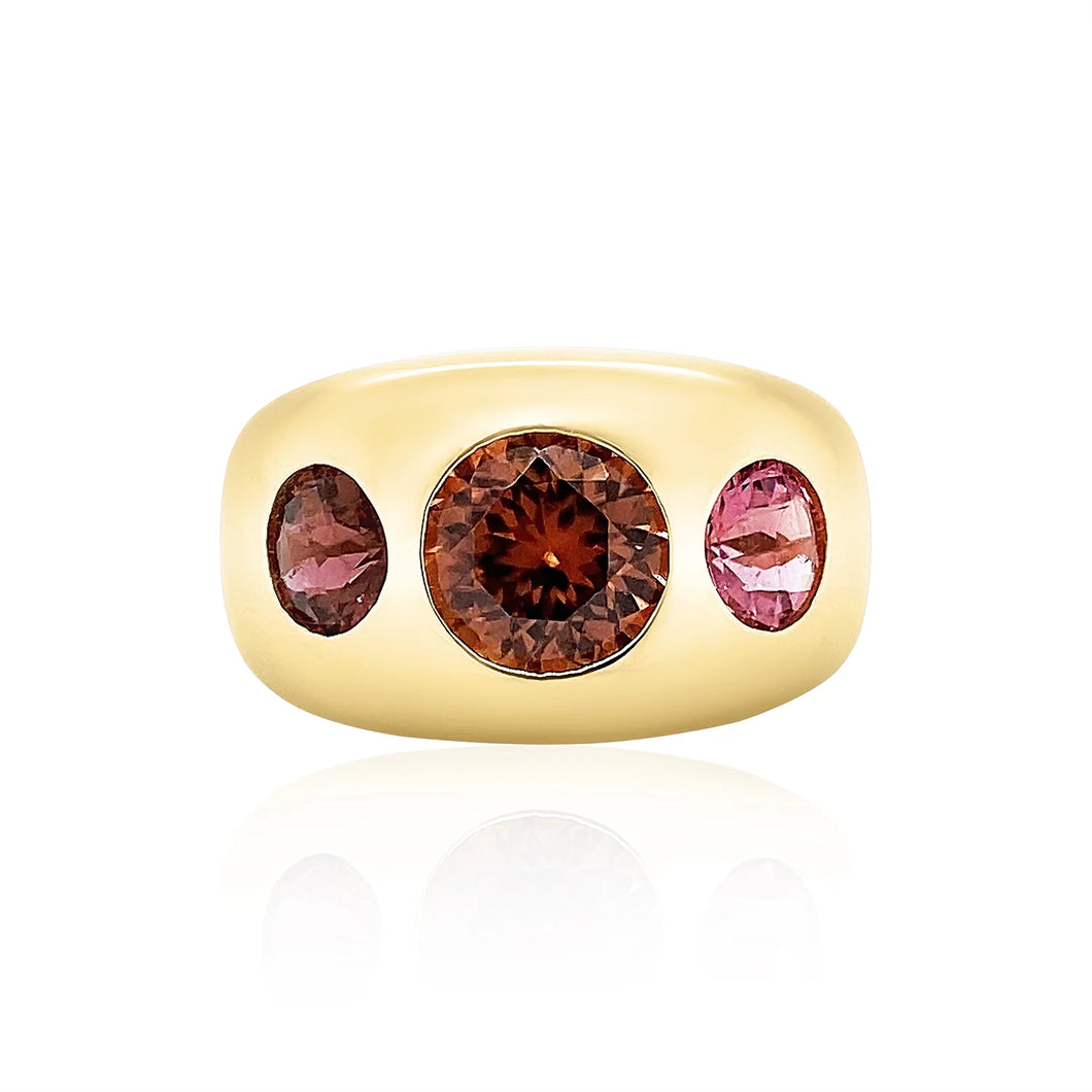 One of a Kind Zircon & Tourmaline Three Stone Statement Ring