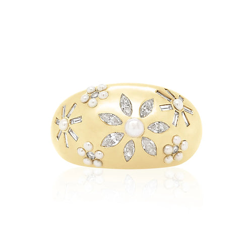 Pearl & Diamond Chunky Flora Nomad Ring