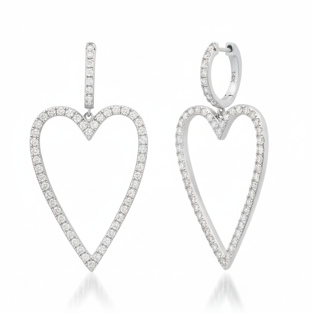 Glimmer in My Heart Diamond Drop Heart Earrings