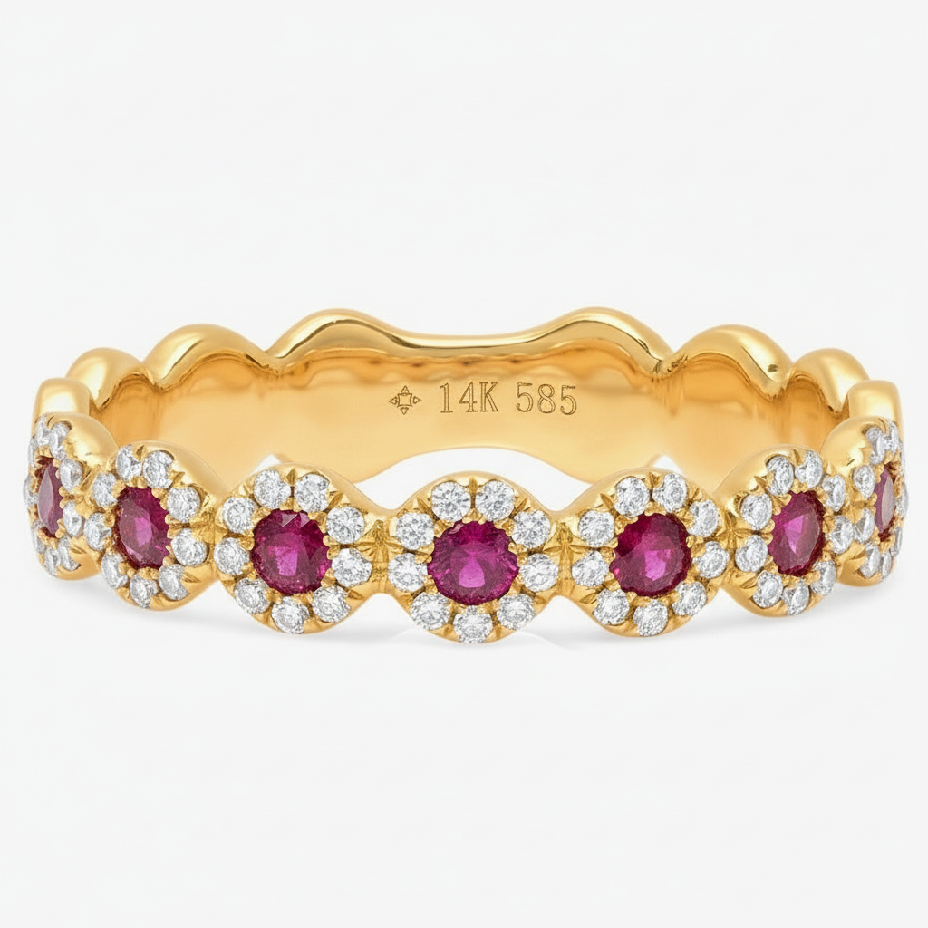 Diamond & Ruby Flower Band Ring