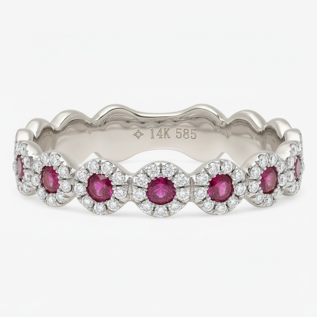 Diamond & Ruby Flower Band Ring
