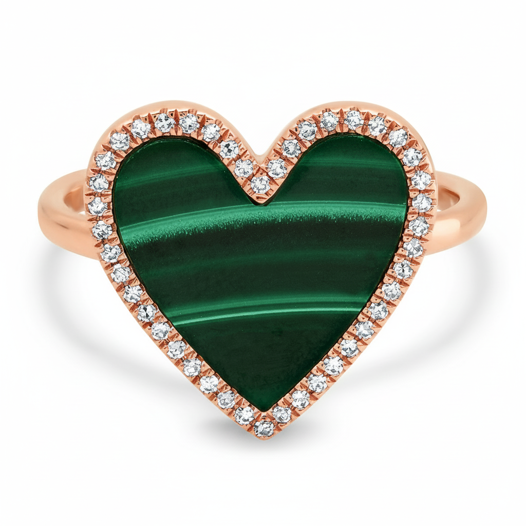 Malachite Heart with Diamond Frame Ring